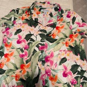 Tommy Bahama Floral Silk Camp Shirt — Pink, Orange & Green.  EUC